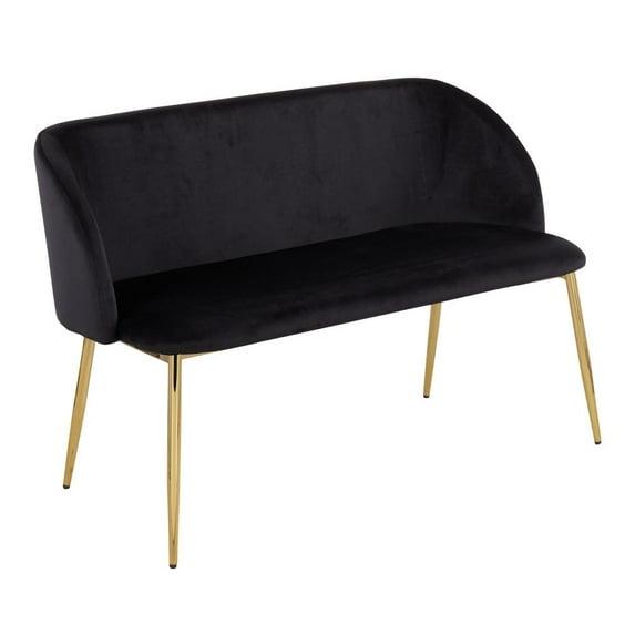 46" Fran Glam Bench Steel/Velvet Gold/Black - LumiSource: Upholstered Banquette with Padded Back