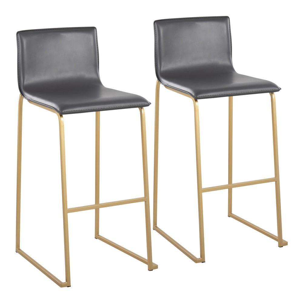 Set of 2 Mara Upholstered Barstools Gray/Gold - Lumisource: With Backs, Fixed Height, Steel Frame