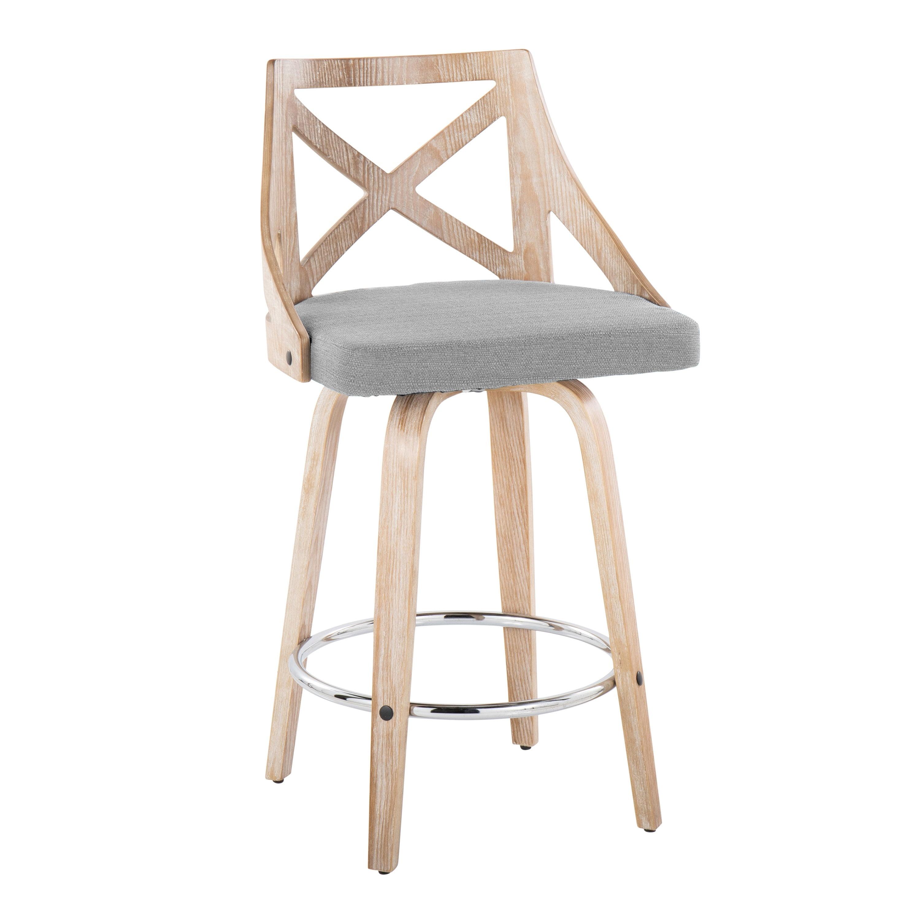 Set of 2 Charlotte Counter Height Barstools White Wash/Light Gray - LumiSource: Upholstered Swivel, Wood Frame