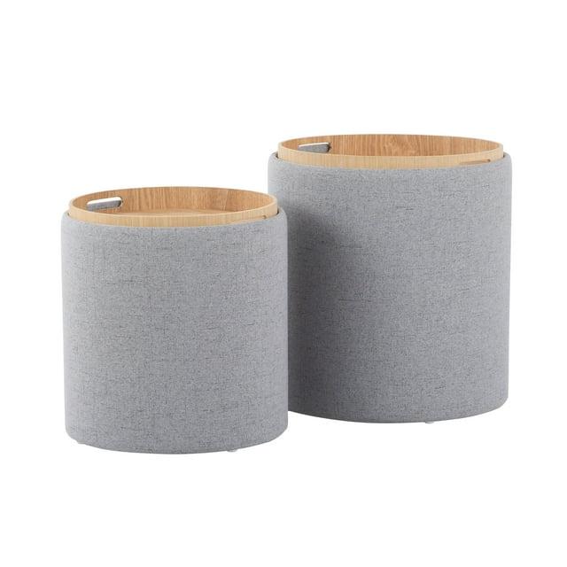 Set of 2 Tray Nesting Ottomans Polyester/Wood Gray/Natural - LumiSource: Space-Saving, No Assembly Required