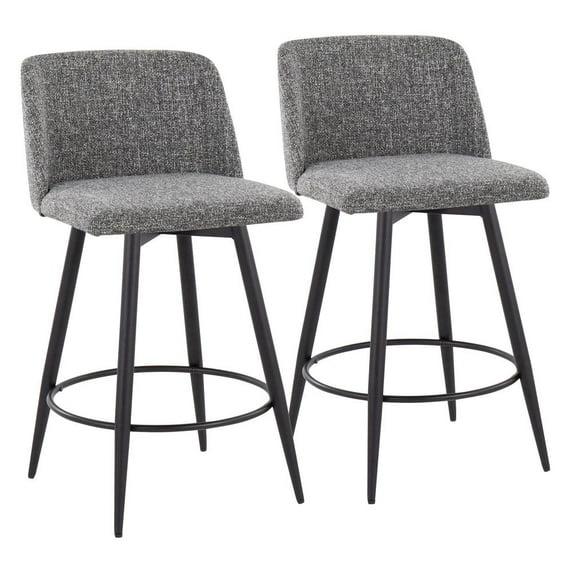LumiSource Grey Noise Fabric, Black Metal Toriano 26" Fixed Height Counter Stool - Set of 2