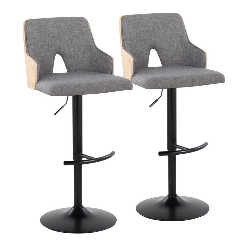 LumiSource Set of 2 Stella Adjustable Swivel Barstools Black/Natural Wood/Light Gray