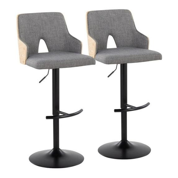 LumiSource Set of 2 Stella Adjustable Swivel Barstools Black/Natural Wood/Light Gray