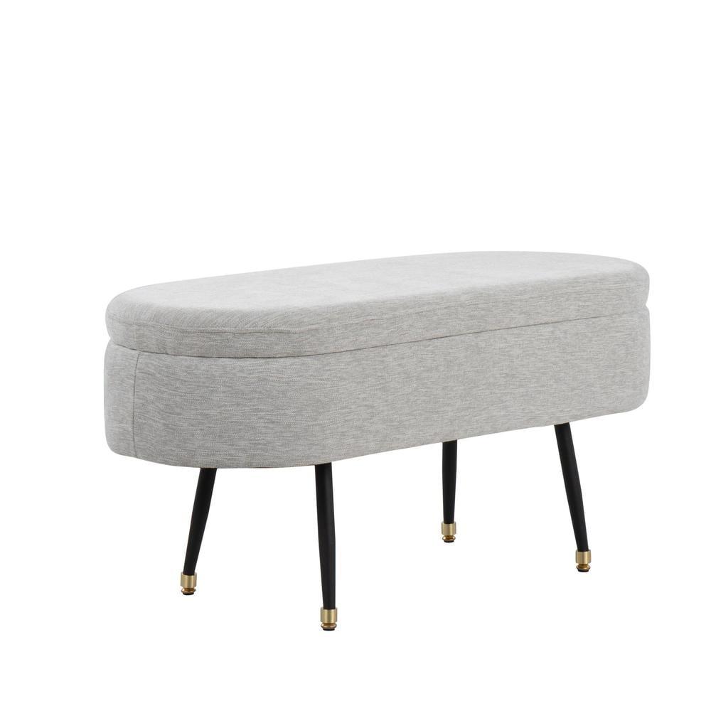 Harvey Gray Fabric Storage Bench with Black Metal Legs