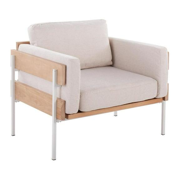 Kari Accent Chair White/Natural/Cream - LumiSource: Upholstered Polyester, Steel Frame, Removable Cushions