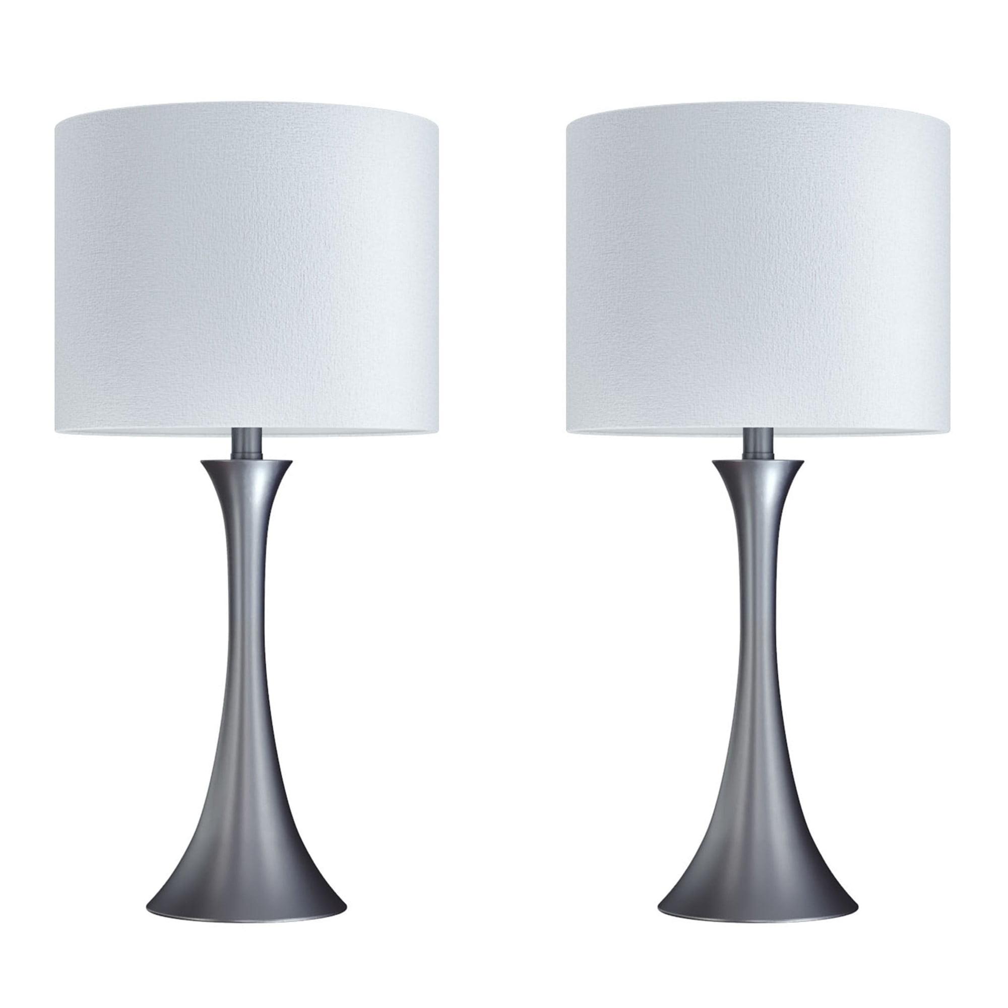 Lenuxe 24" Off-White and Frosted Silver Metal Table Lamps Set