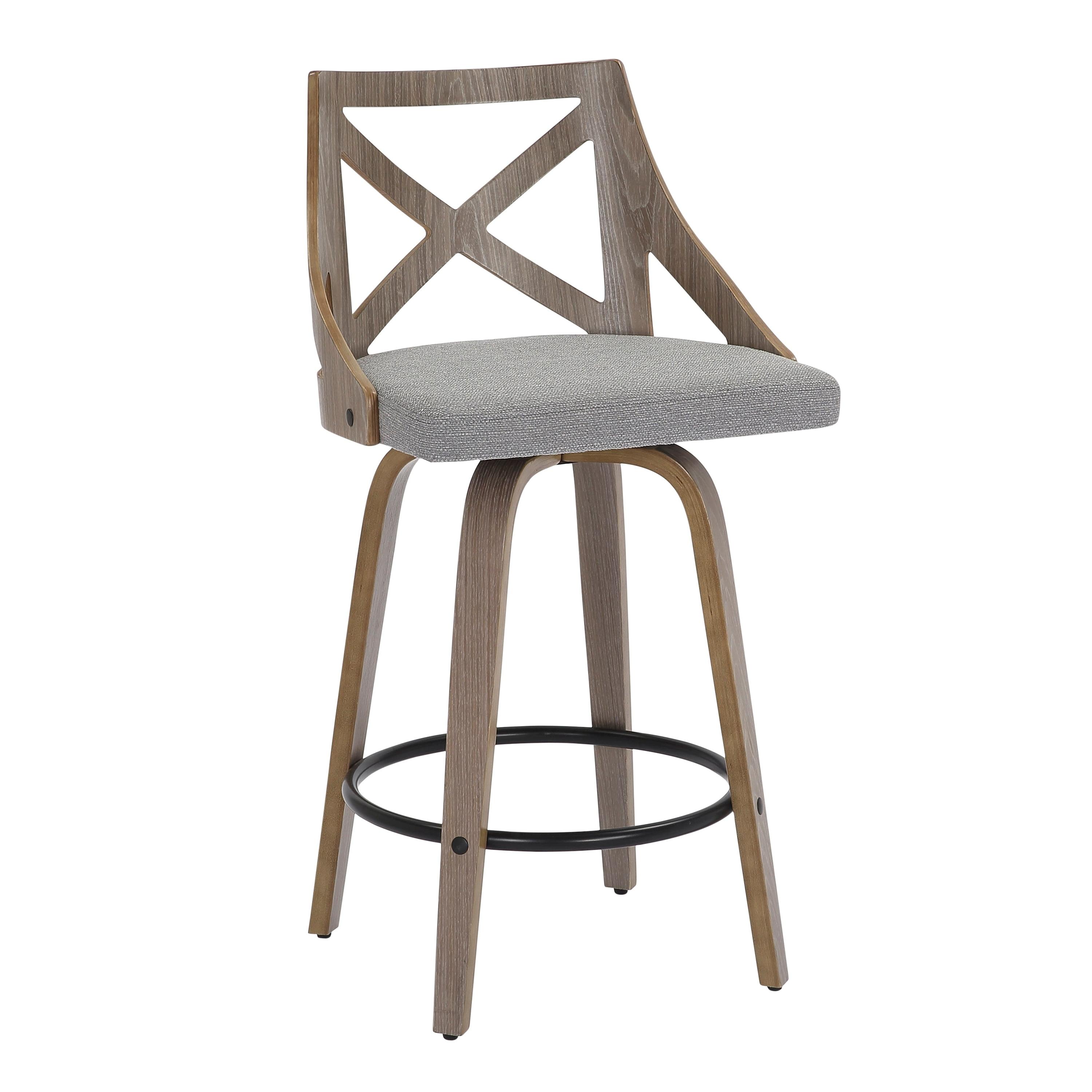 Set of 2 Charlotte Counter Height Barstools Light Gray/Gray - LumiSource: Upholstered Swivel Stools, Wood Legs