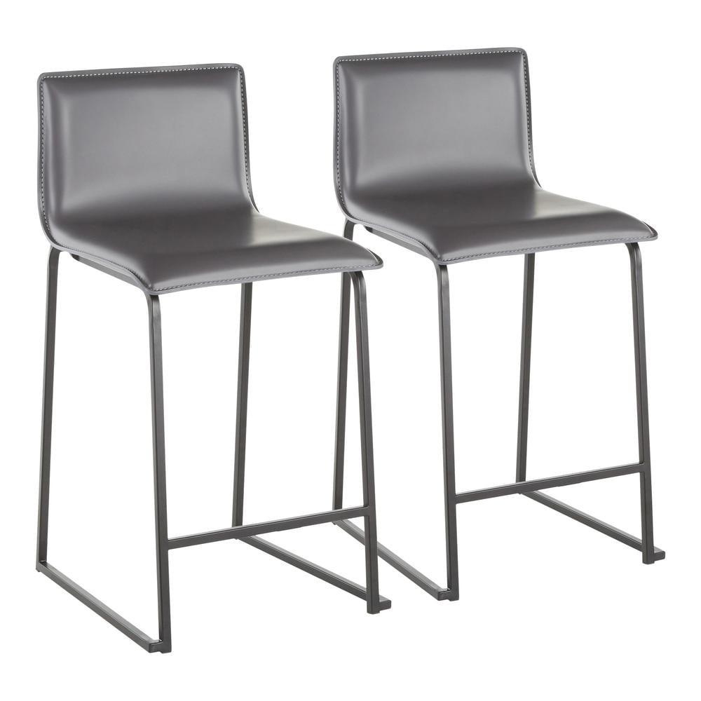 LumiSource Black Metal, Grey PU Mara Counter Stool - Set of 2