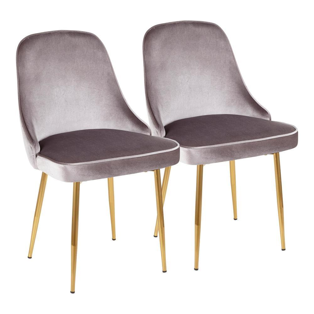 Set of 2 Dining Chairs LumiSource Silver Gold: Velvet Upholstery, Chrome-Plated Legs, Floor Protectors