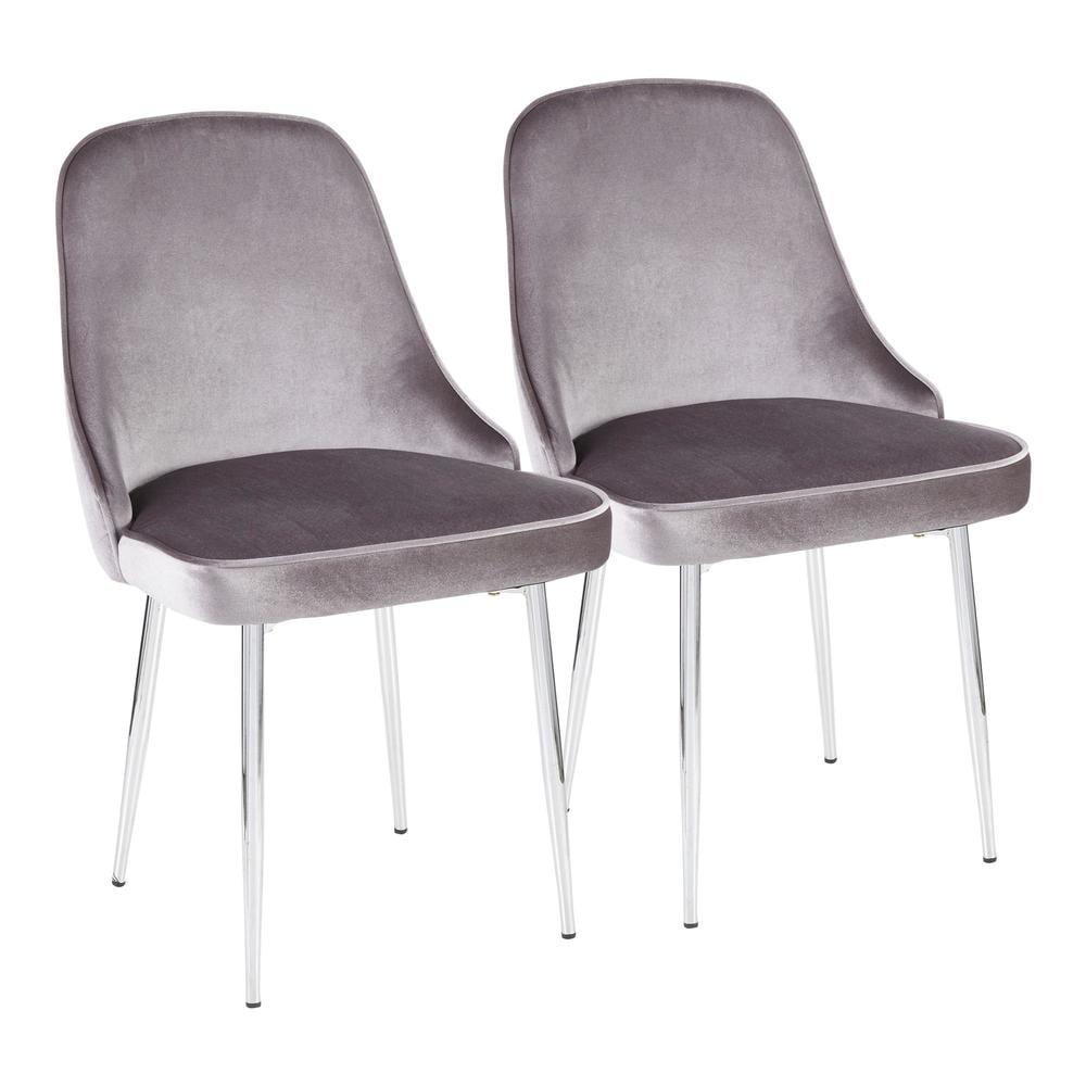 LumiSource Chrome Frame, Silver Velvet Fabric Marcel Dining Chair - Set of 2