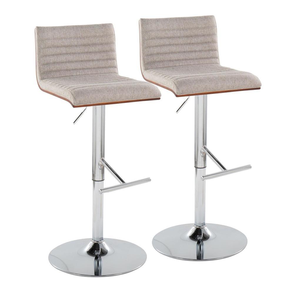 Mason Adjustable Grey Fabric and Chrome Bar Stools, Set of 2