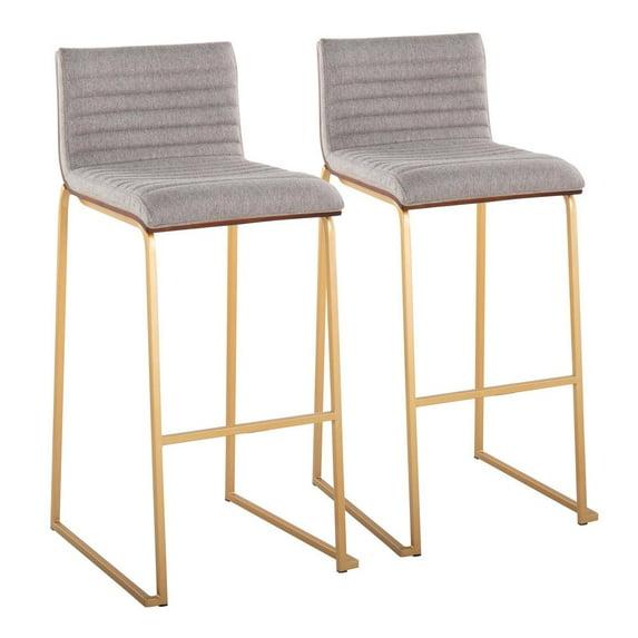 LumiSource Set of 2 Mason Mara Barstools Gold/Walnut/Gray: Upholstered, Fixed Height, Metal Frame