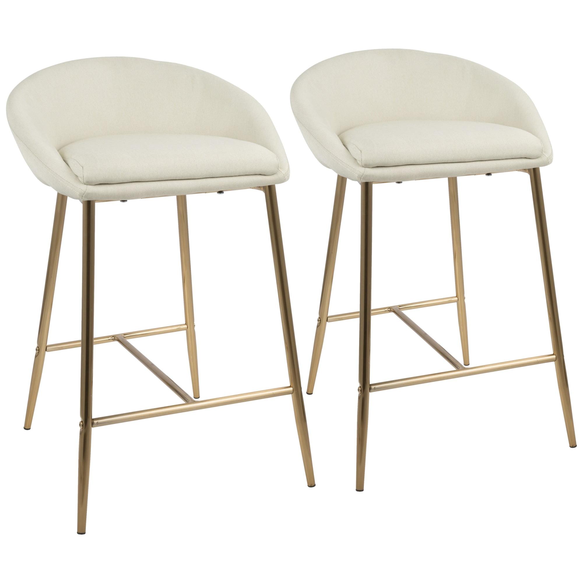 Elegant Gold and Cream Curved Counter Stools, Set of 2