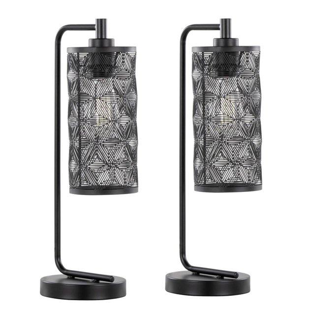 LumiSource (Set of 2) Gwen 18" Contemporary Metal Task Lamps Matte Black Metal from Grandview Gallery: UL Listed, Drum Shade, No Bulbs Included