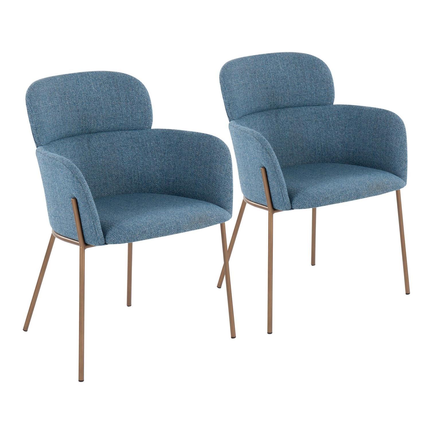 Set of 2 Milan Polyester/Metal Dining Chairs Antique Brass/Blue - LumiSource