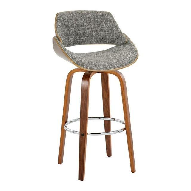 LumiSource Set of 2 Fabrizzi Barstools Walnut/Chrome/Gray: Mid-Century Modern Design, 29" Fixed Height, Swivel, Footrest