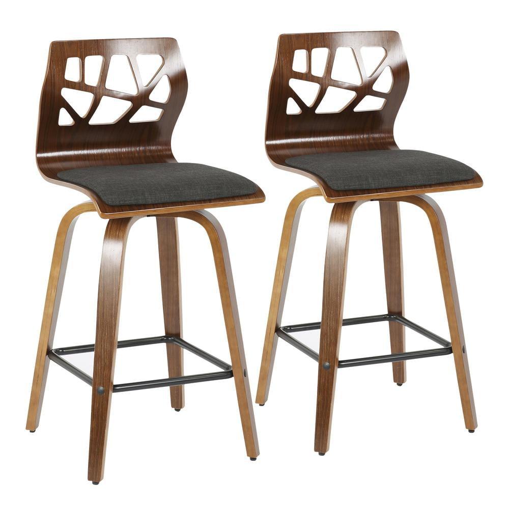 Set of 2 Folia Counter Height Barstools Walnut/Charcoal - LumiSource: Upholstered, Wood Frame, Fixed Height