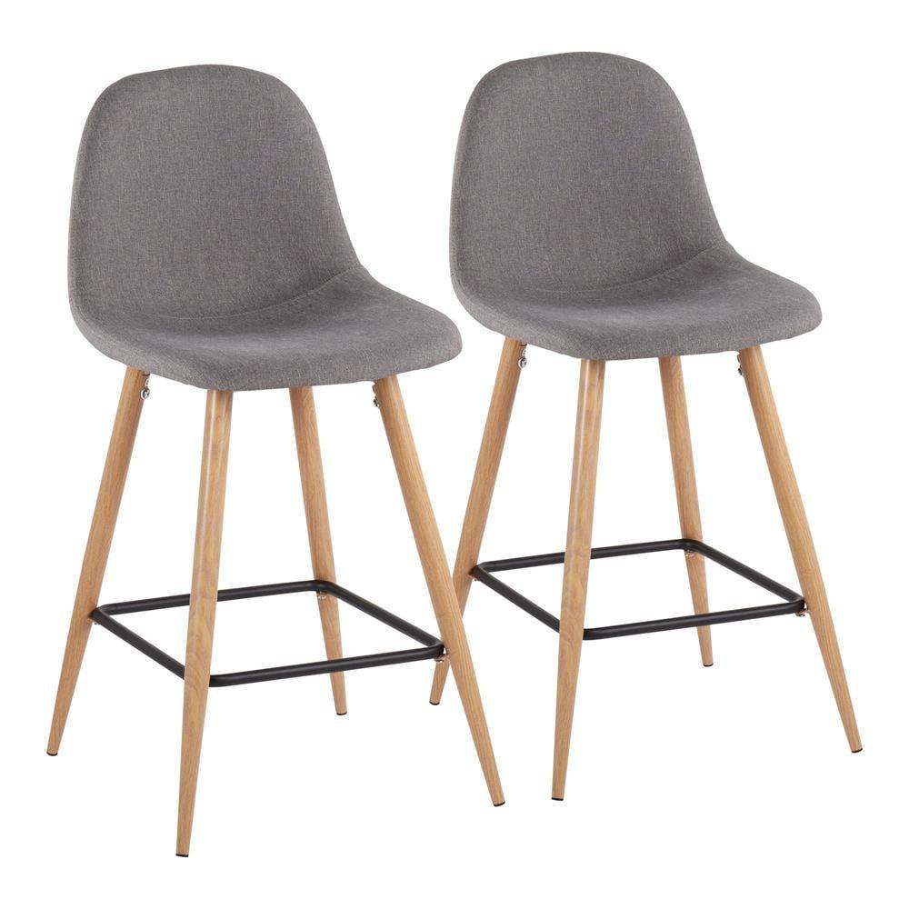 LumiSource Natural Metal, Charcoal Fabric Pebble Counter Stool - Set of 2