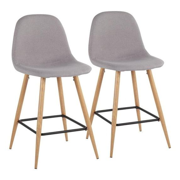 LumiSource Natural Metal, Light Grey Fabric Pebble Counter Stool - Set of 2