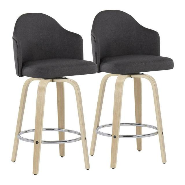 LumiSource Set of 2 Ahoy Polyester/Metal/Wood Counter Height Barstools Natural/Chrome/Charcoal