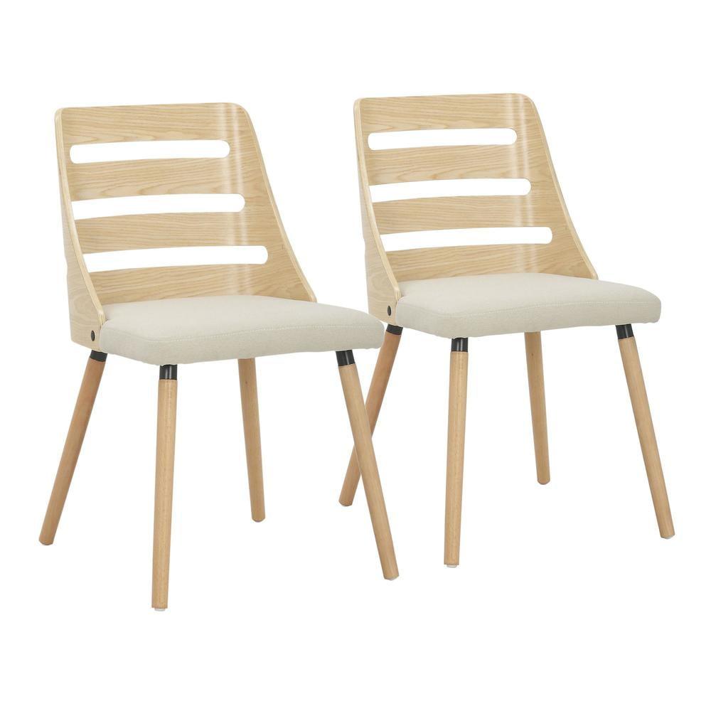 Set of 2 Trevi Dining Chairs Natural Cream - LumiSource: Mid-Century Design, Wood Legs, Polyester Upholstery