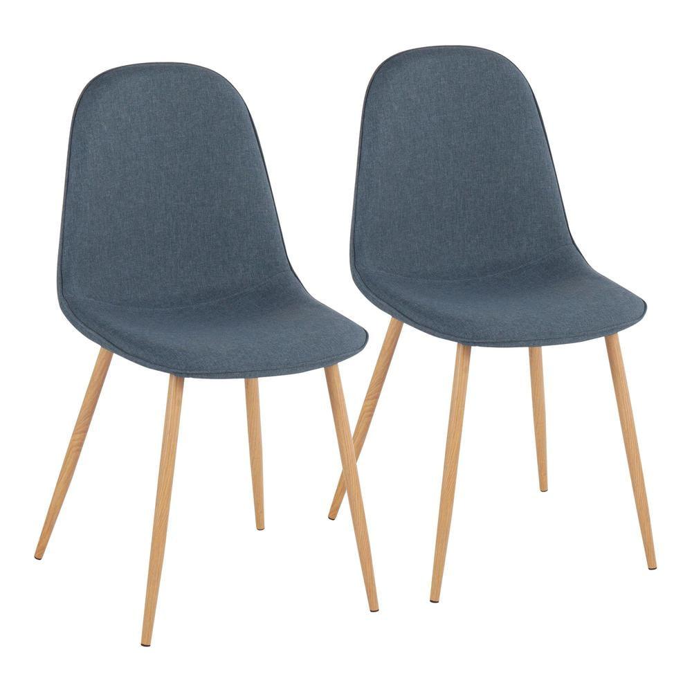Set of 2 Pebble Metal/Polyester Dining Chairs Natural/Blue - LumiSource: Upholstered, Foam-Filled, Armless Design