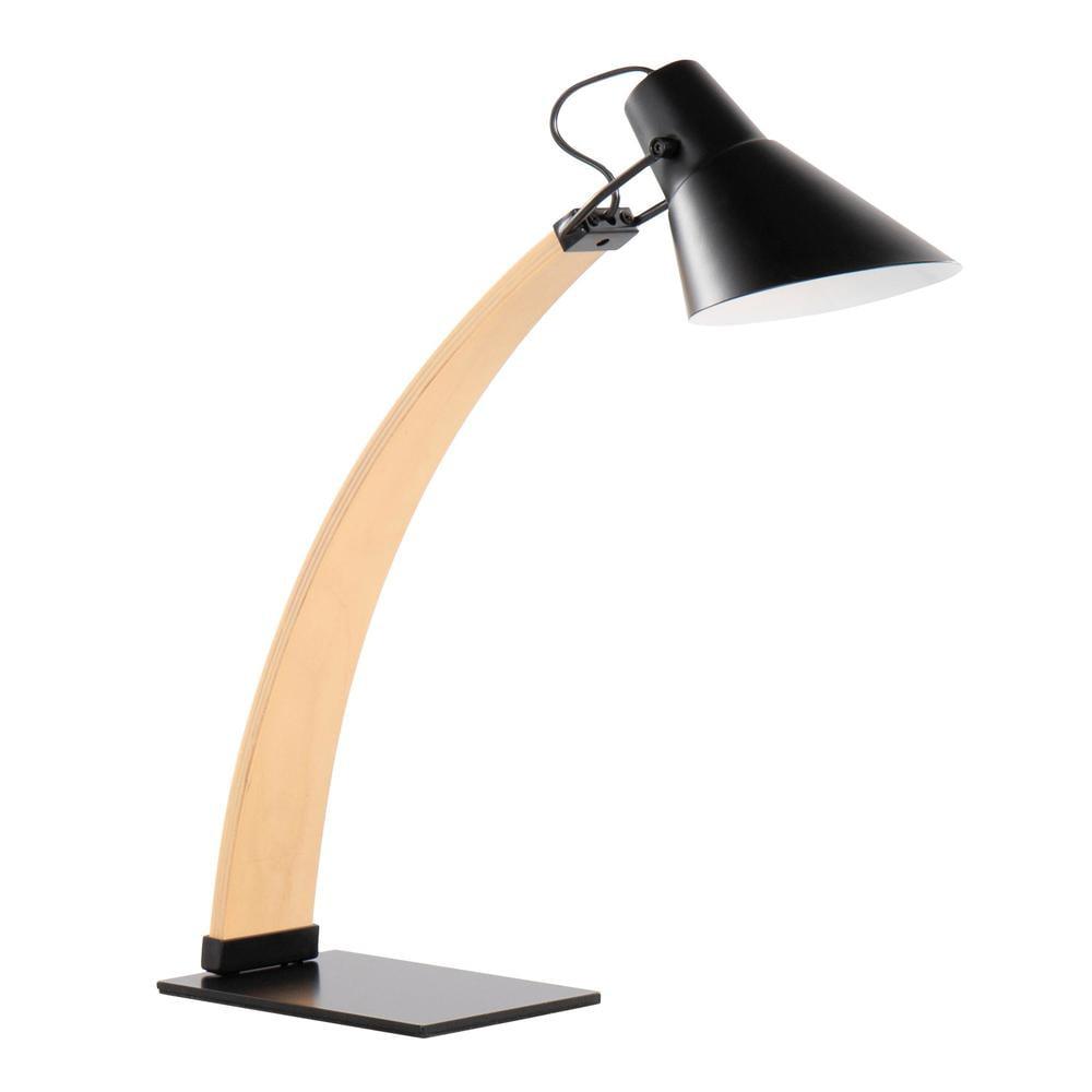 Adjustable Black Metal and Wood Arc Table Lamp