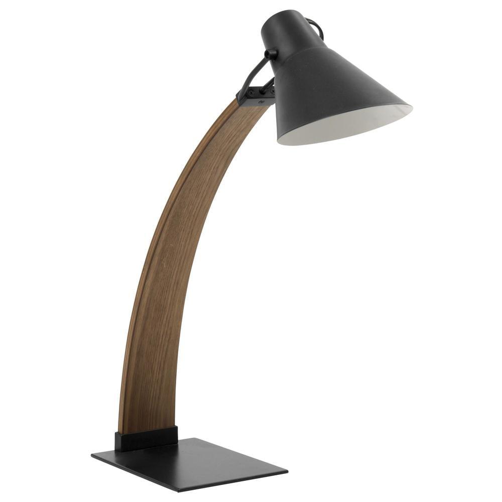 Adjustable Walnut and Black Arc Desk Lamp