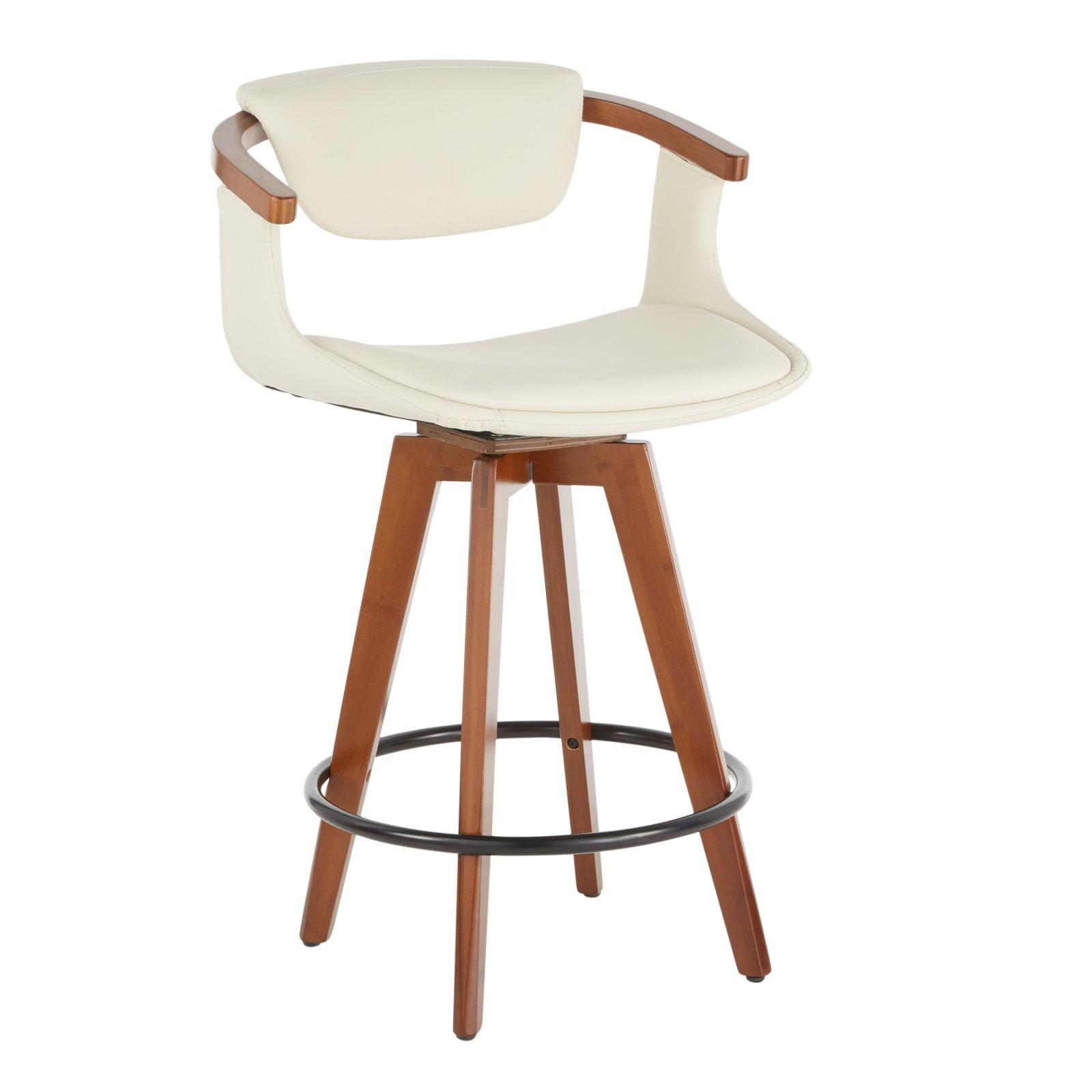 Oracle Mid-Century Modern Counter Height Barstool Cream - LumiSource: Swivel, Faux Leather, Bamboo Frame
