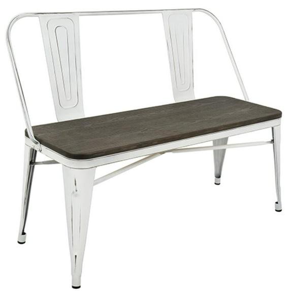 Oregon Industrial Farmhouse Dining/Entryway Bench - Vintage White Metal/Expresso Bamboo - Lumisource