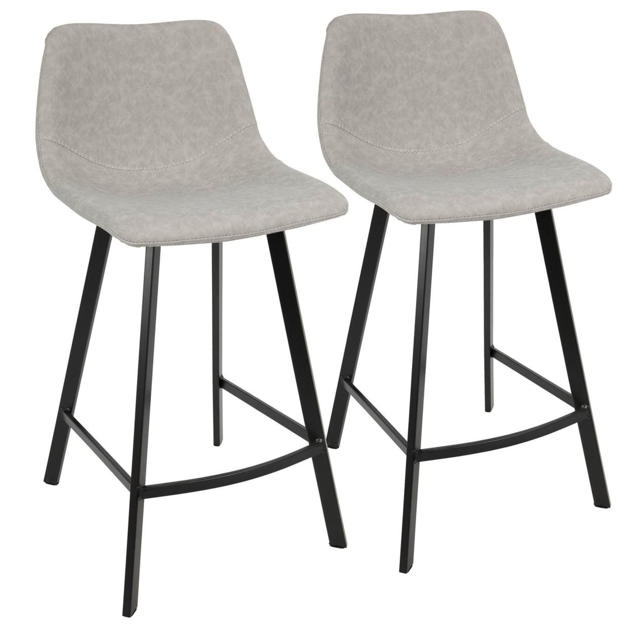 Modern Gray Faux Leather Counter Stools with Metal Frame - Set of 2