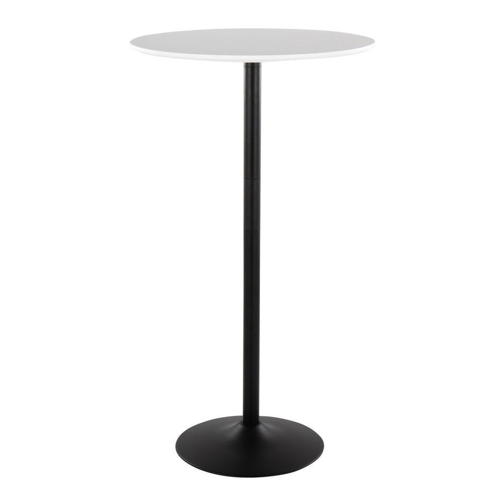 Adjustable Round White Wood and Black Metal Bar Table