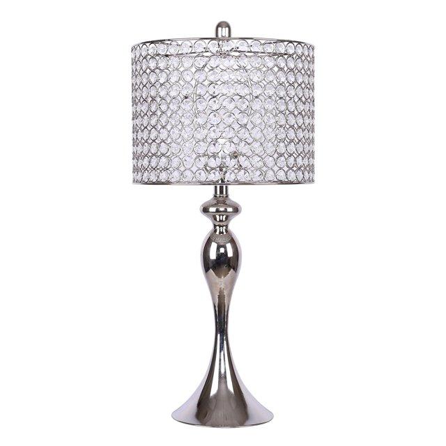 LumiSource (Set of 2) Ashland 27" Contemporary Table Lamps Polished Nickel with Round Clear K9 Crystal Beads from Grandview Gallery: UL Listed