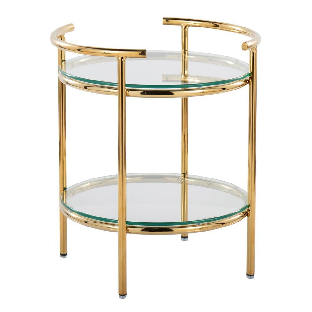 Rhonda Gold Metal and Clear Glass Round Side Table