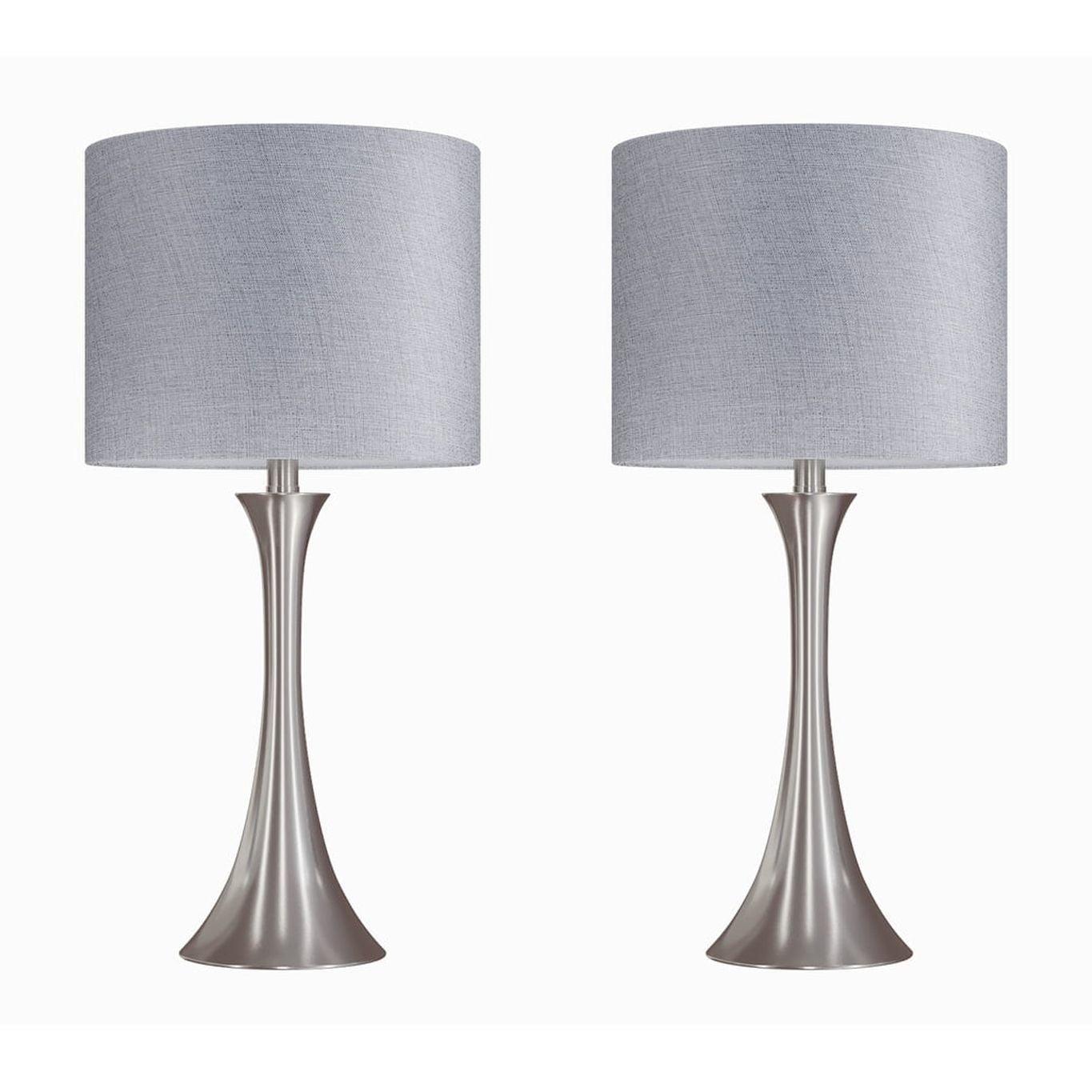LumiSource Lenuxe 24" Table Lamps Set: Hourglass Body, Linen Drum Shade, UL Listed