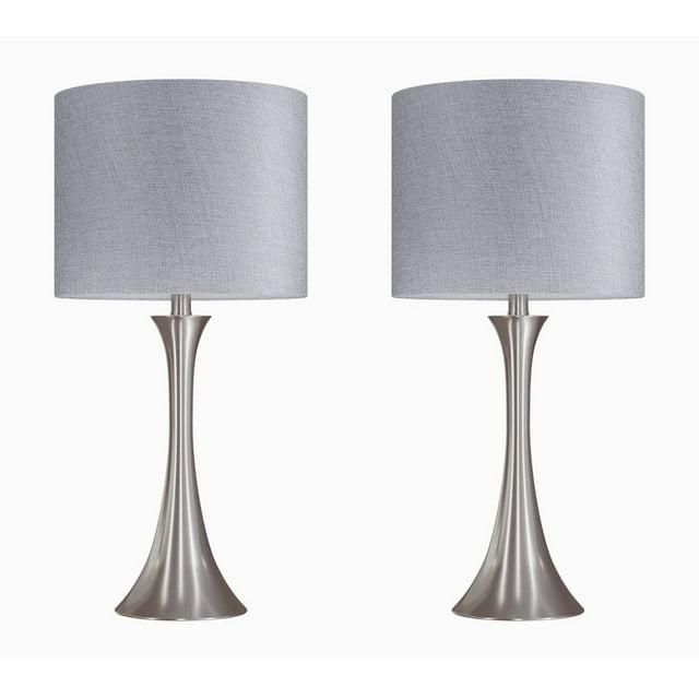 LumiSource Lenuxe 24" Table Lamps Set: Hourglass Body, Linen Drum Shade, UL Listed