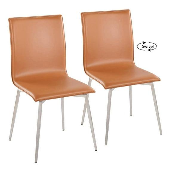 Set of 2 Mason Dining Chairs Stainless Steel/Camel: Swivel Base, Faux Leather, Modern Design - LumiSource