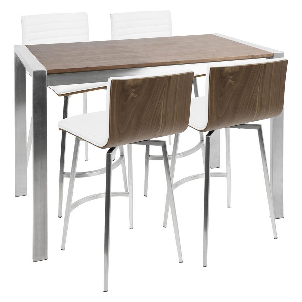 LumiSource 5pc Mason Counter Height Dining Set Stainless Steel Walnut/White PU Leather