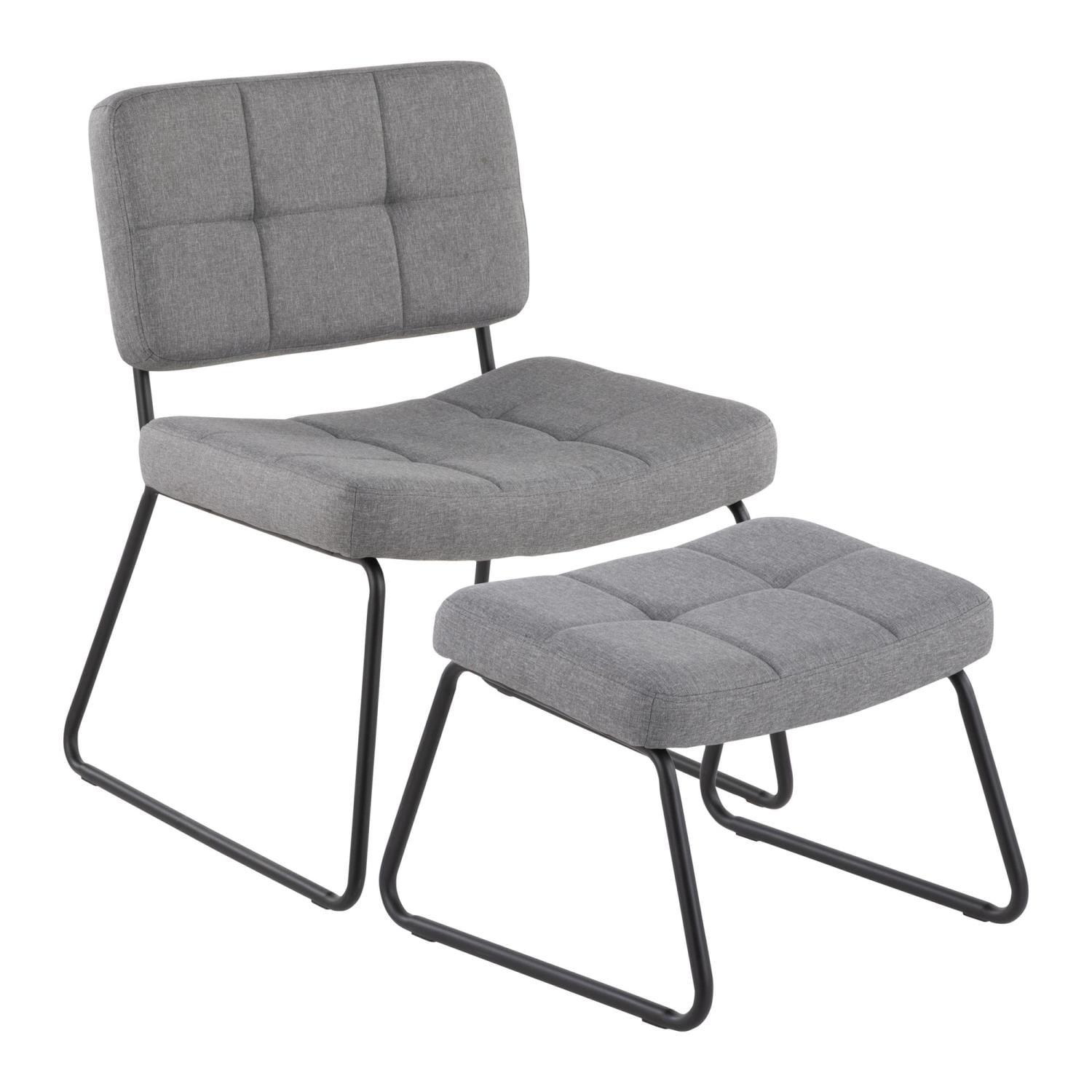 Stout 32.25" Black Steel and Grey Fabric Lounge Chair with Ottoman