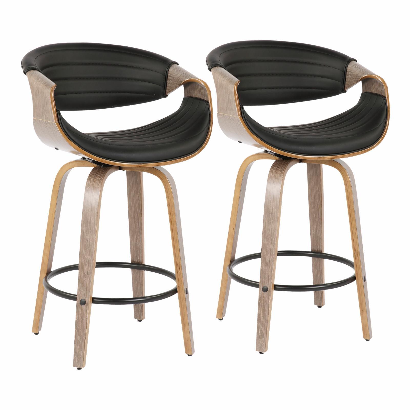 Set of 2 Symphony Upholstered Counter Height Barstools: Mid-Century, Tufted, Walnut Legs - Lumisource