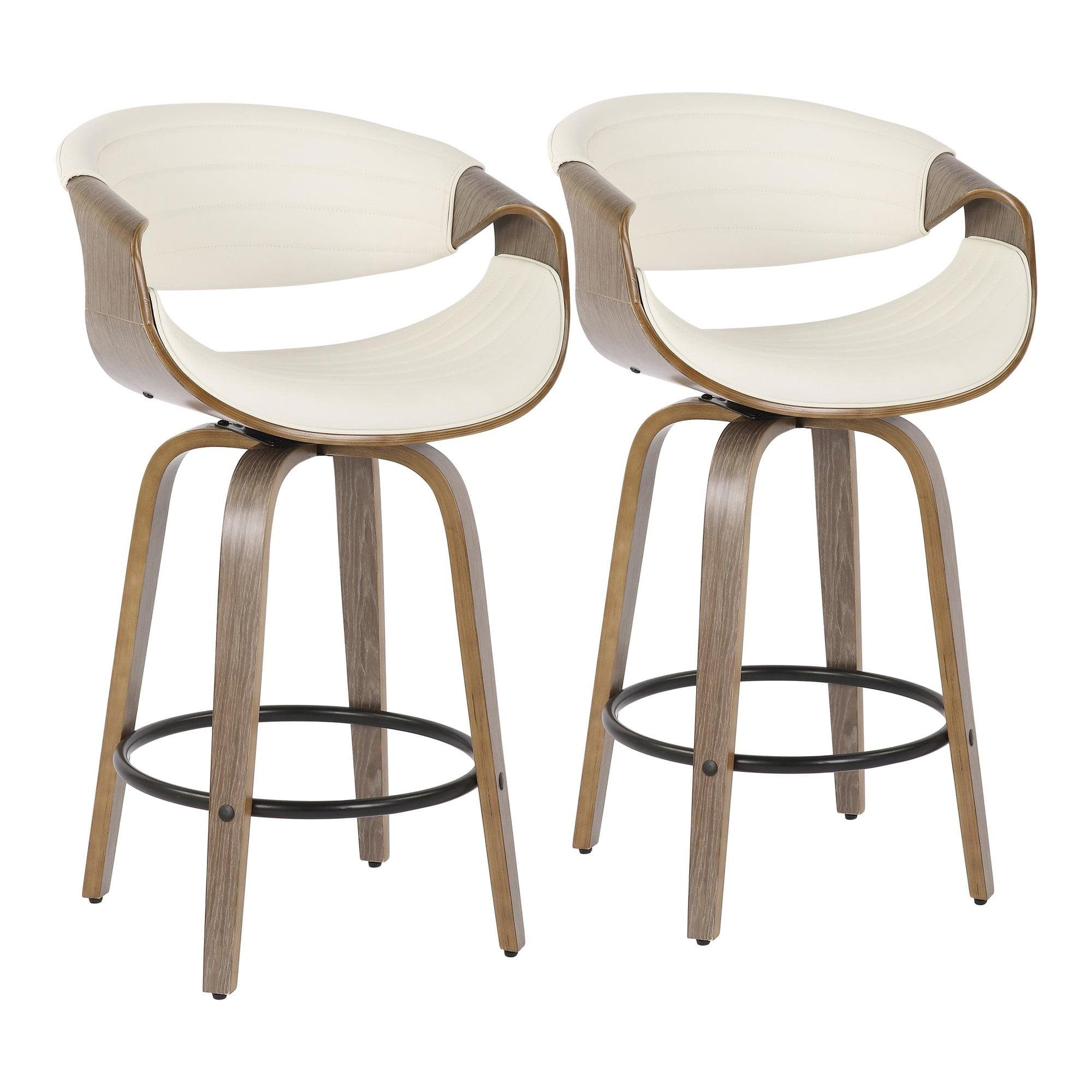 Symphony Mid-Century Modern Swivel Counter Stool in White and Light Grey