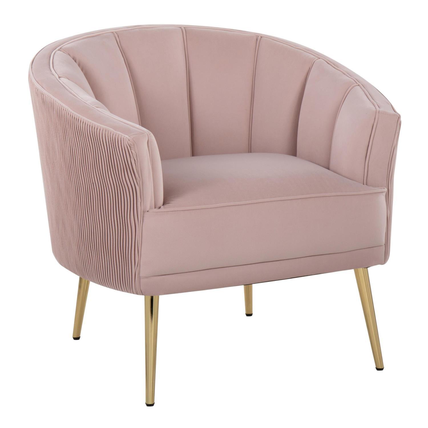 Chic Blush Pink Velvet Barrel Accent Chair with Gold Legs