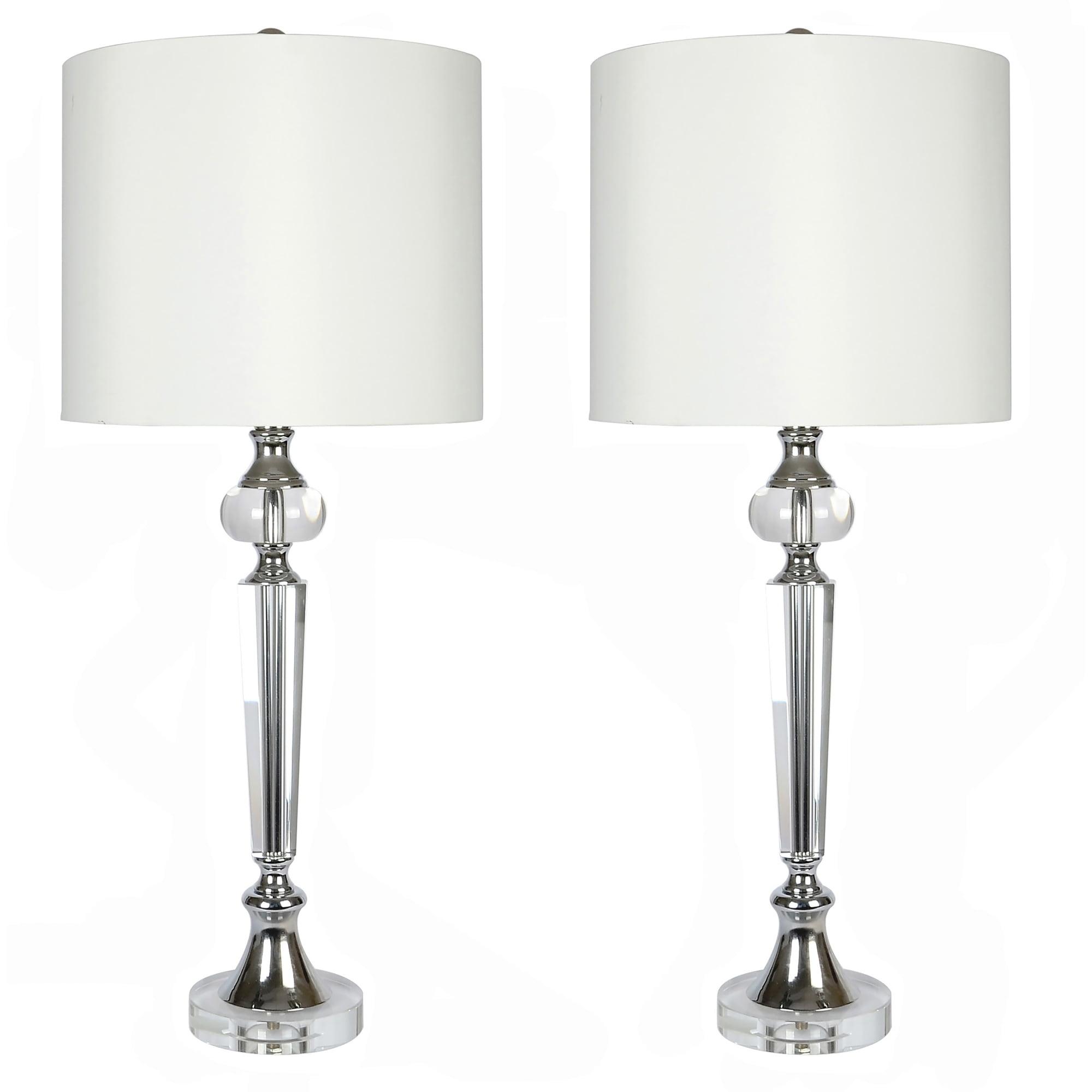 28.5" White Drum Shade Crystal Table Lamps Set of 2