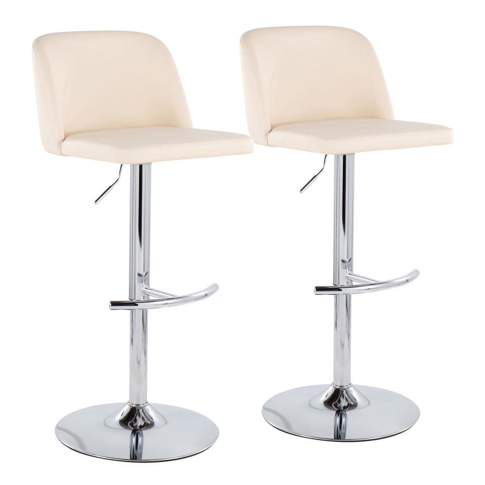 LumiSource Chrome, Cream PU Toriano Adjustable Bar Stool - Set of 2