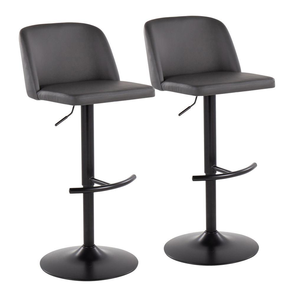 LumiSource Black Steel, Grey PU Toriano Adjustable Bar Stool - Set of 2