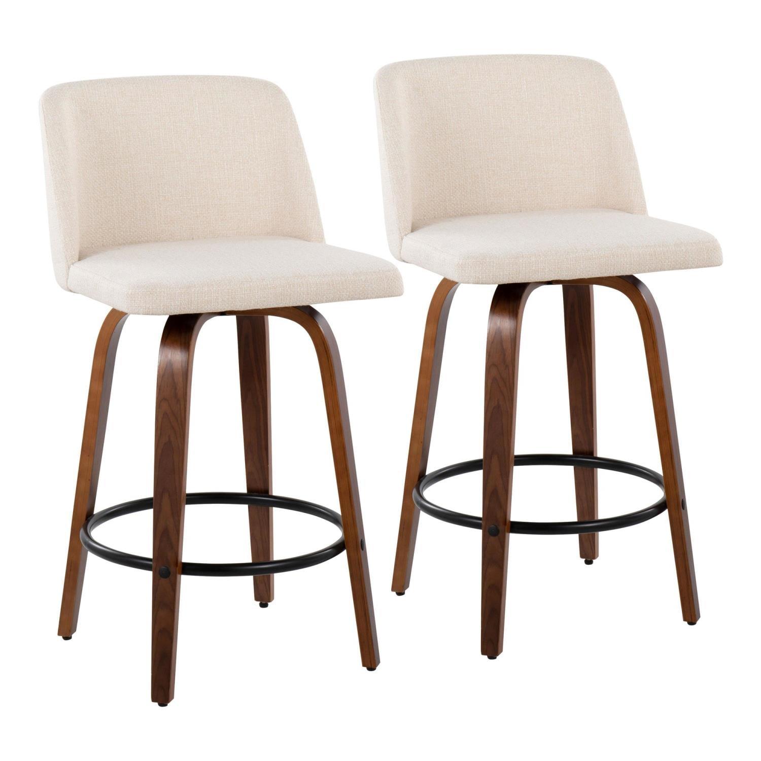 Toriano Mid-Century Swivel Counter Stools in Black & Cream Noise