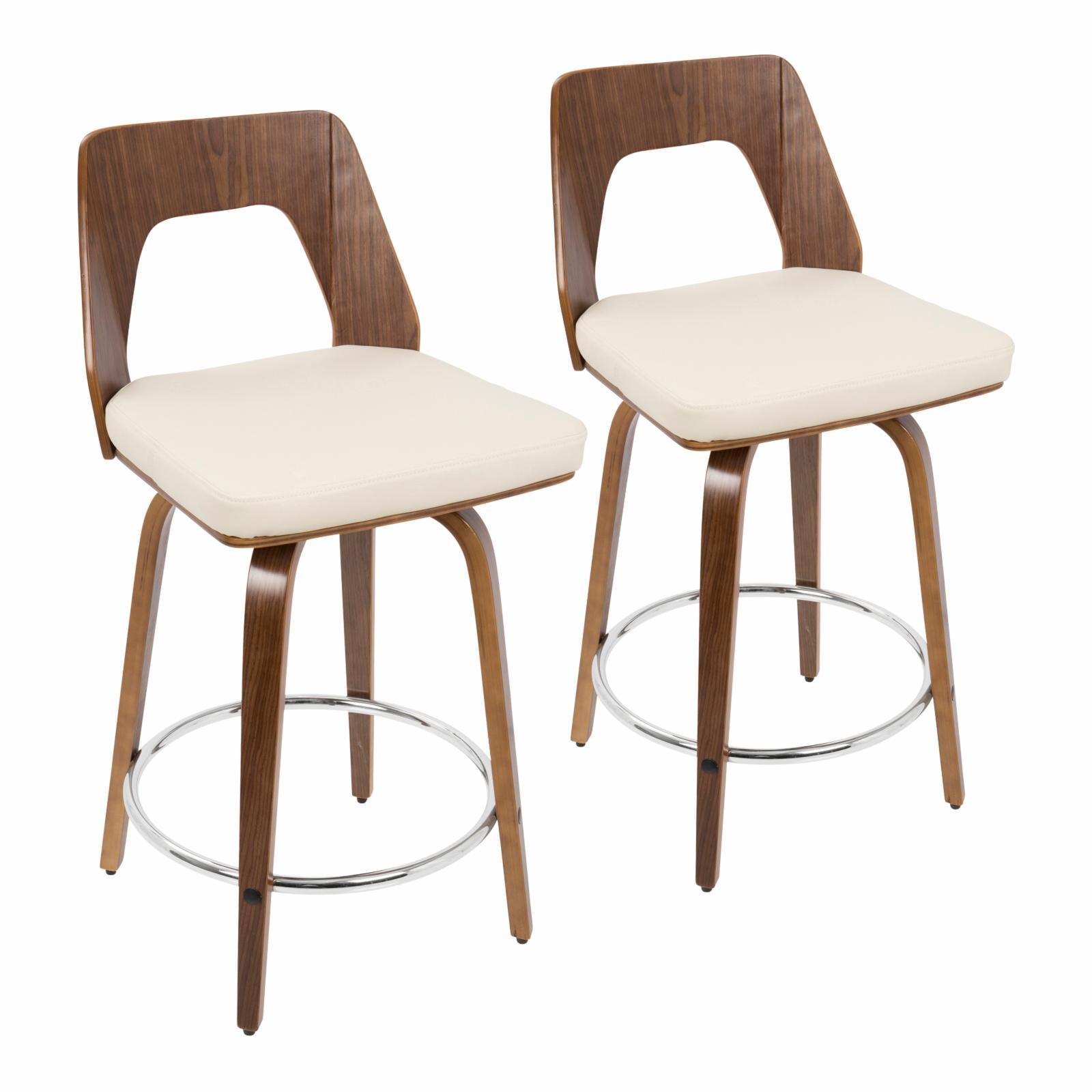 CosmoFlair Cream Faux Leather & Walnut Swivel Counter Stool, Set of 2