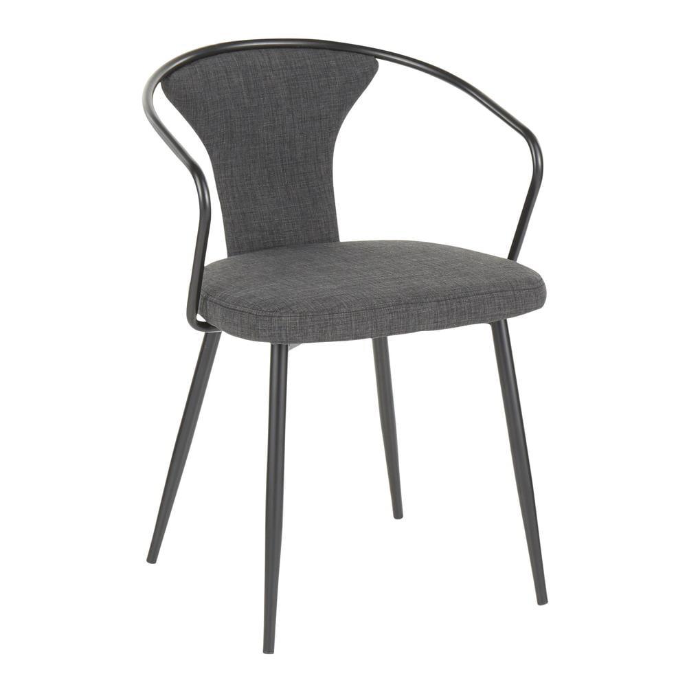 Gray Upholstered Metal Arm Chair with Slat Back