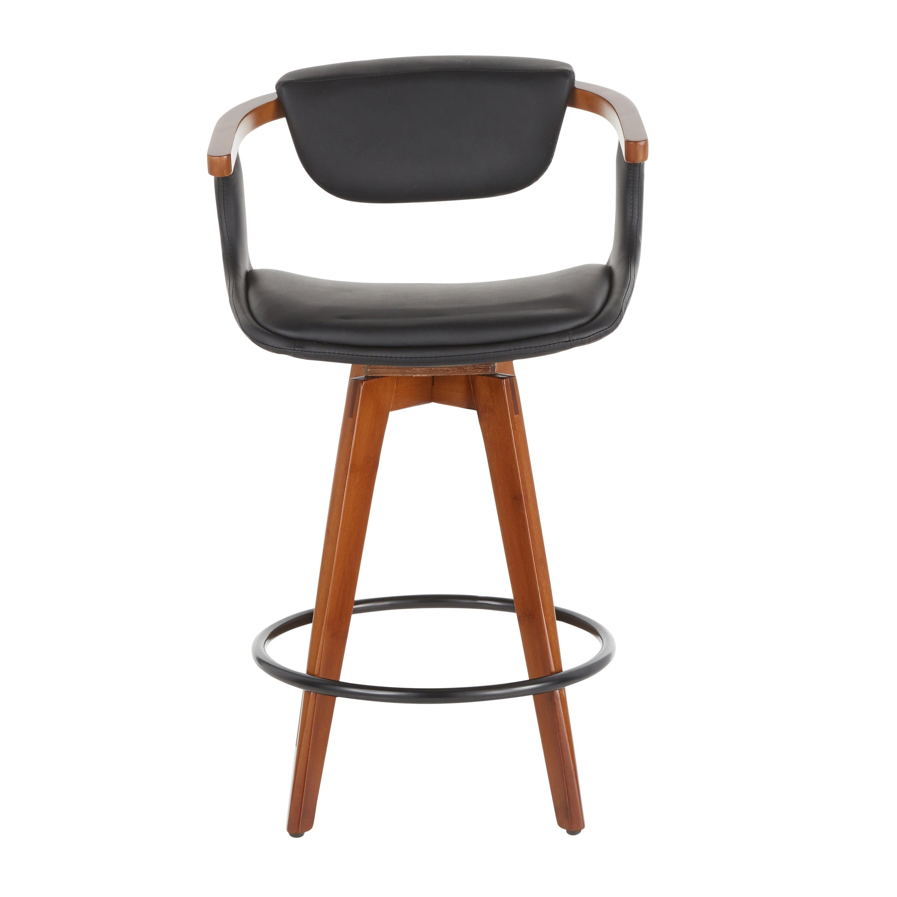 Oracle Mid-Century Modern Counter Height Barstool: Walnut, Faux Leather, Swivel - LumiSource