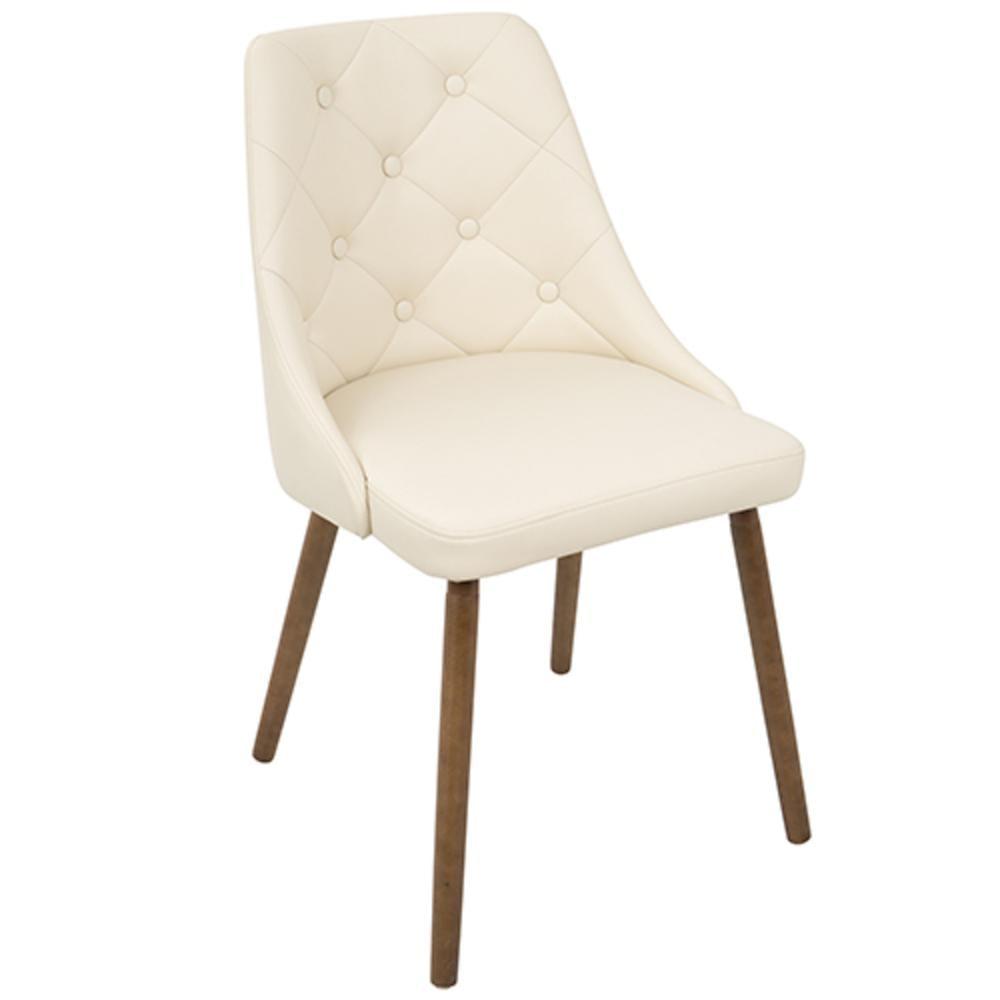 Giovanni Mid Century Modern Dining Chair Cream - Lumisource: Upholstered, Walnut Finish, Faux Leather